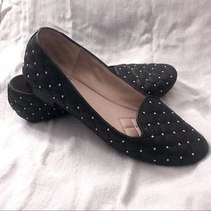 Vince Camuto Black Leather Snake Skin Silver Studded Flats  Loafer Slippers